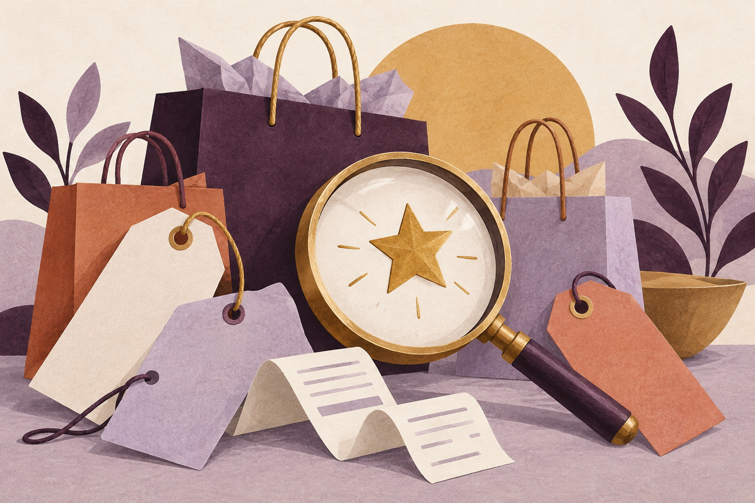 Illustration of shopping bags, price tags and discount discovery